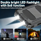 10,000mAh Solar Power Bank with LED Flashlight & Built-In Cables