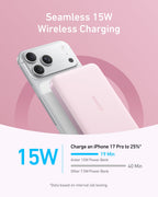 Anker MagGo 10K slim power bank shown in a design detail graphic.
