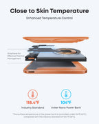 Exploded view of the orange Anker Nano MagGo 5K power bank showing its internal components.