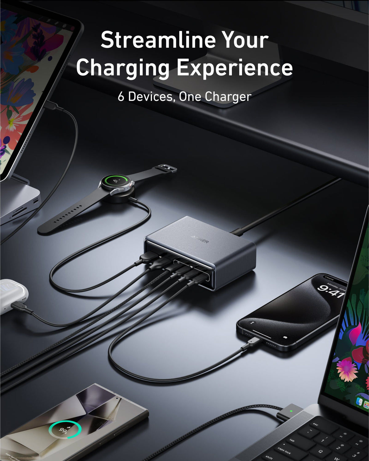 Anker Prime 200W desktop charger shown in a product feature graphic.
