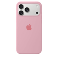 Rear view of a candy pink silicone iPhone case with a wide camera opening and centered Apple logo.