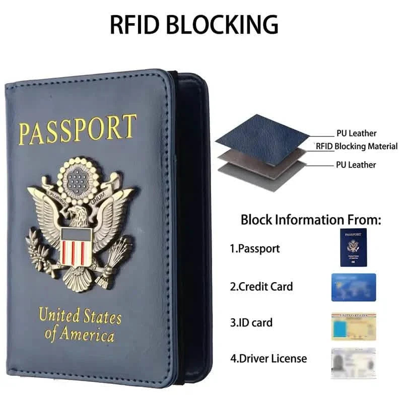 Portapasaporte con RFID y placa metálica 3D